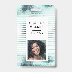 Metallic Stripes Glue Foil Salon Photo Name ID Badge