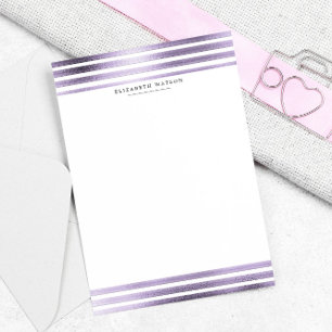 Metallic Stripes Purple Modern Monogram Stationery