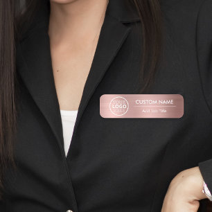 Metallic Style Rose Gold Safety Pin Employee Name Tag