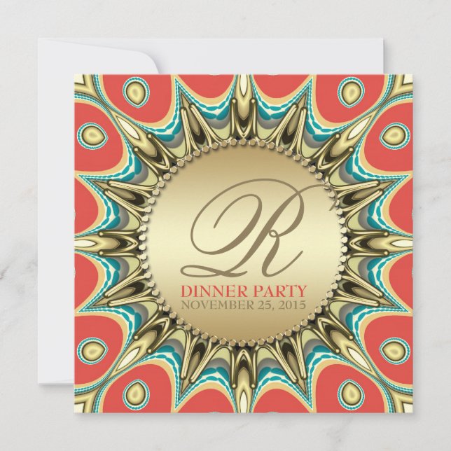 Metallic Sunflower Golden Dinner Party Invitations (Front)