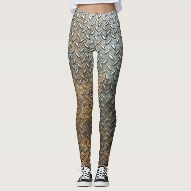 Metallic surface, reflective texture background. leggings (Front)