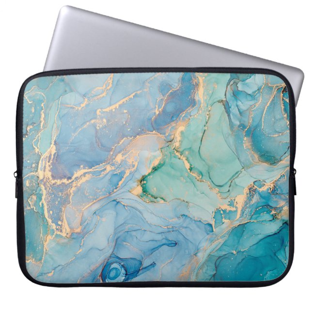 Metallic Swirls: Abstract Fluid Art Laptop Sleeve (Front)