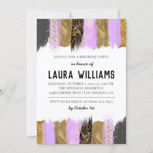 Metallic Tape Gold & Lavender Birthday Invitation