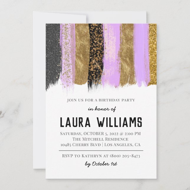 Metallic Tape Gold & Lavender Birthday Invitation (Front)