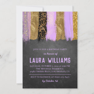 Metallic Tape Gold & Lavender Birthday Invitation