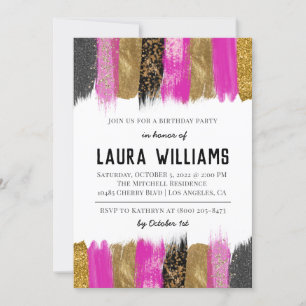 Metallic Tape Gold & Pink Birthday Invitation