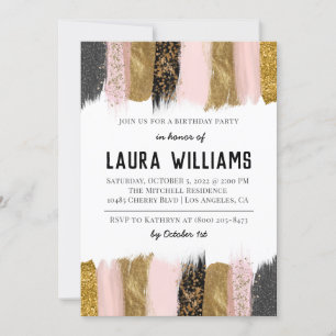 Metallic Tape Gold & Pink Birthday Invitation