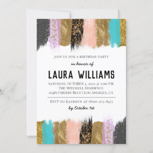 Metallic Tape Gold & Pink Birthday Invitation