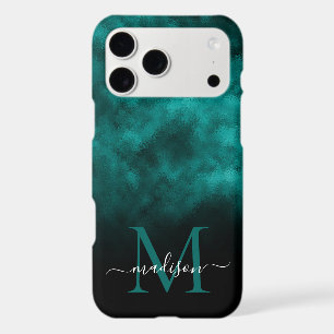 Metallic Teal Blue Green Monogram Girly Script