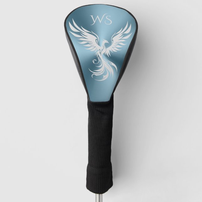 Metallic Teal Blue Silver Phoenix Monogram Initial Golf Head Cover (Front)