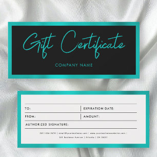 Metallic Teal Business Gift Certificate Voucher