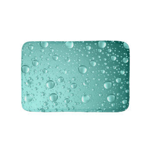 Metallic Teal-Green Abstract Rain Drops Bath Mat