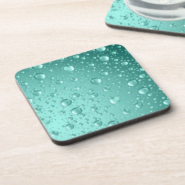 Metallic Teal-Green Abstract Rain Drops Coaster (Left Side)