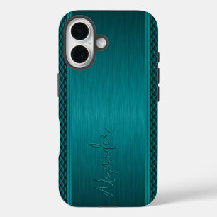 Metallic Teal-Green Brushed Aluminium Look iPhone 16 Case