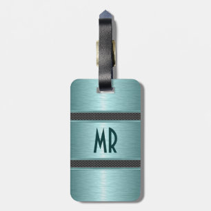 Metallic Teal Green Brushed Aluminium Look Luggage Tag