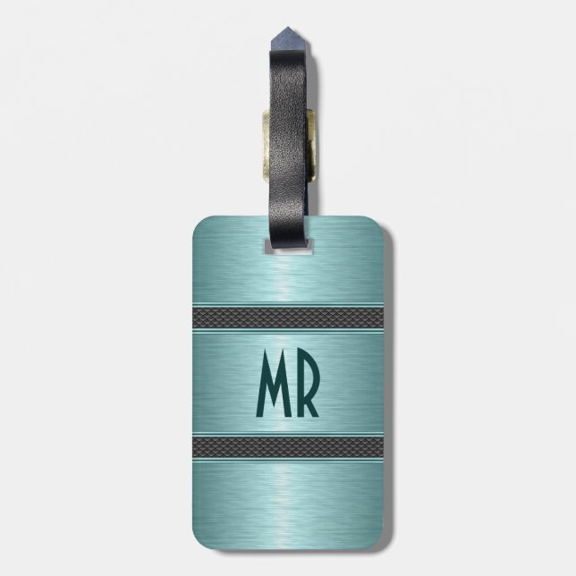 Metallic Teal Green Brushed Aluminium Look Luggage Tag (Back Vertical)