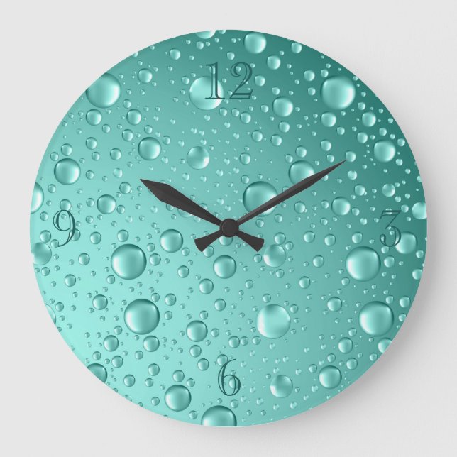 Metallic Teal- Green Rain Drops Large Clock (Front)