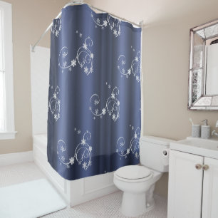 Metallic Teal, White Swirls Christmas Shower Curtain