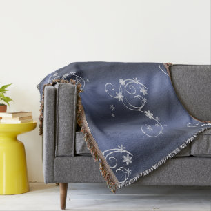 Metallic Teal, White Swirls Christmas Throw Blanket