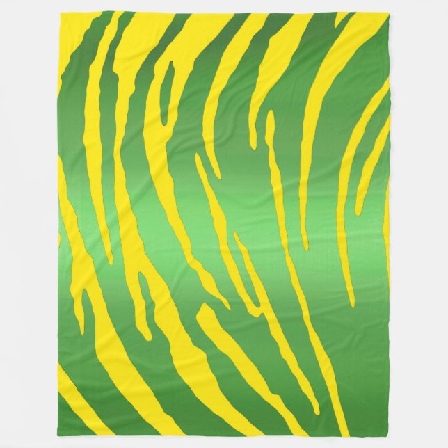 Metallic Tiger Stripes Green Yellow Fleece Blanket (Front)