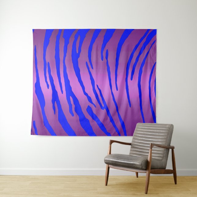 Metallic Tiger Stripes Pink Blue Tapestry (In Situ (Horizontal))