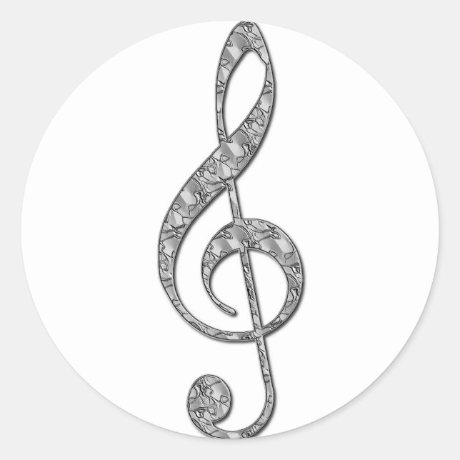 Metallic Treble Clef Classic Round Sticker (Front)