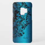 Metallic Turquoise-Blue & Black Floral Lace Case-Mate Samsung Galaxy S9 Case<br><div class="desc">Elegant turquoise-blue metallic background brushed aluminium look accented with girly black floral lace. Customisable monogram.</div>