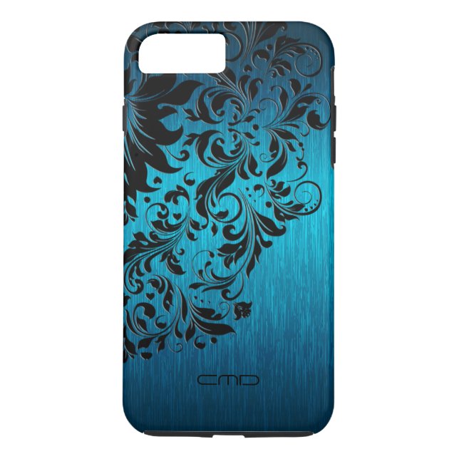 Metallic Turquoise Brushed Aluminium Black Lace 2 Case-Mate iPhone Case (Back)