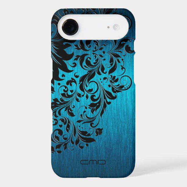 Metallic Turquoise Brushed Aluminium Black Lace 2 Case-Mate iPhone Case (Back)