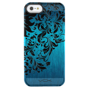 Metallic Turquoise Brushed Aluminium Black Lace 2 Clear iPhone SE/5/5s Case