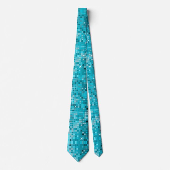 Metallic Turquoise Sequins Look Disco Mirrors Tie (Front)