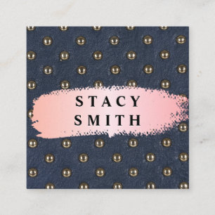 Metallic Upholstered Leather Pink Brushed Square Business Card