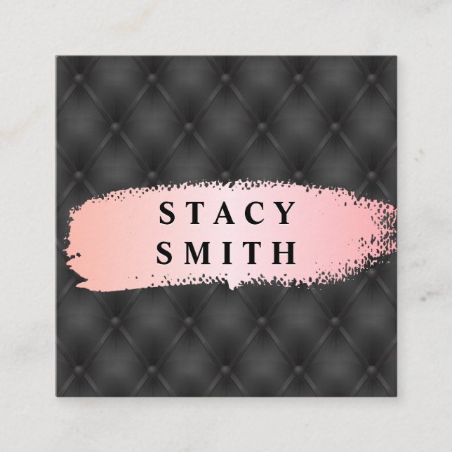 Metallic Upholstered Leather | Pink Brushed Square Business Card (Front)
