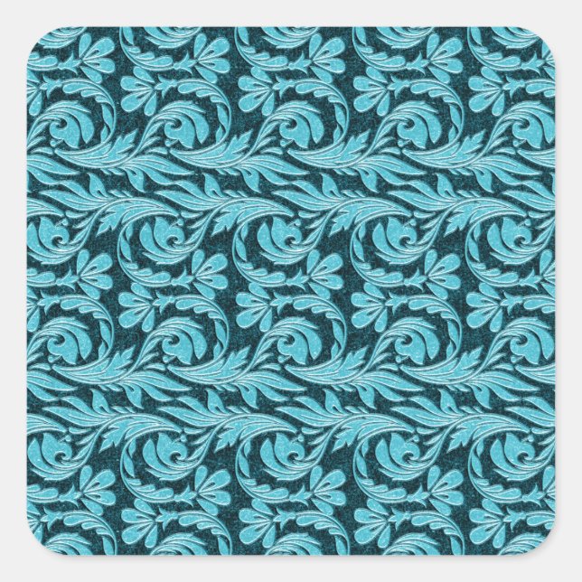Metallic Waves 2Tone Teal Drk Square Sticker (Front)