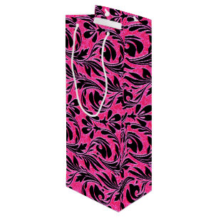 Metallic Waves-Hot Pink-Black-WINE GIFT BAG