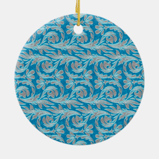Metallic Waves, Lt Blue-White ROUND ORNAMENT (Back)