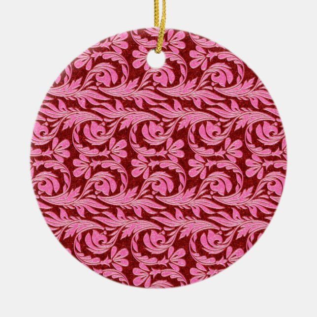 Metallic Waves, Pink-Red-Round Ceramic Ornament (Front)