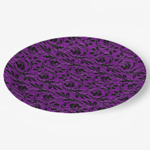 Metallic Waves-Purple-Black-PAPER PARTY PLATES