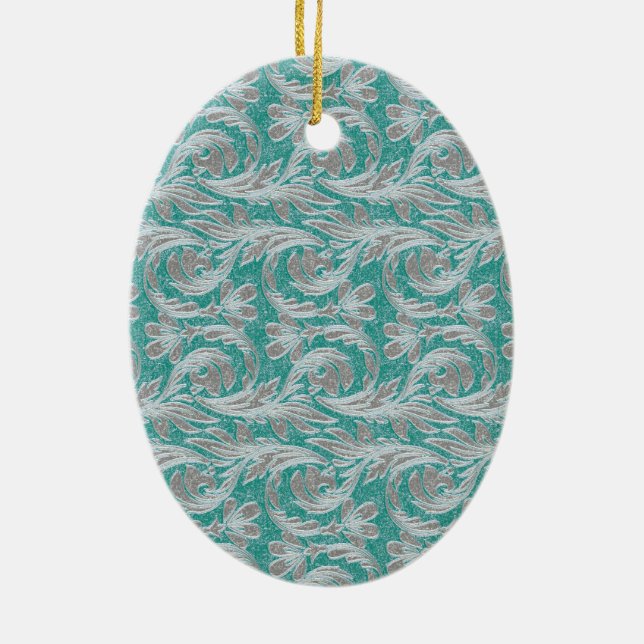 Metallic Waves, Seafoam-White OVAL ORNAMENT (Back)
