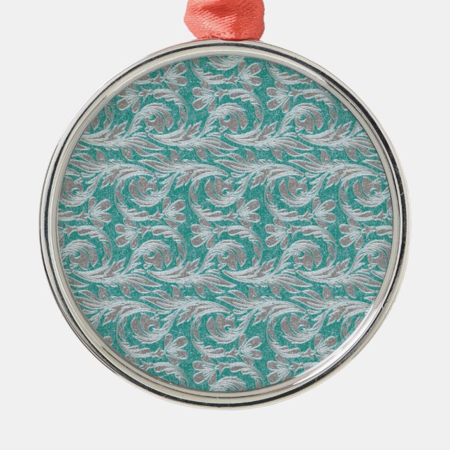 Metallic Waves, Seafoam-White ROUND ORNAMENT (Front)