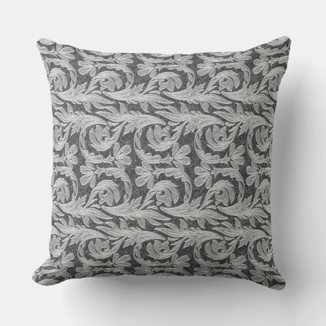 Metallic Waves, Silver-White- Square Throw Pillow (Front)
