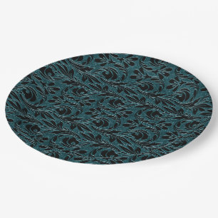 Metallic Waves-Teal-Black-PAPER PARTY PLATES