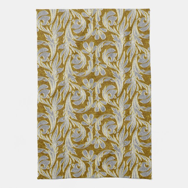 Metallic Waves, White-Gold KITCHEN TOWEL (Vertical)