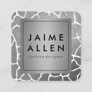 Metallic with Chic Grey Pattern Square Business Card