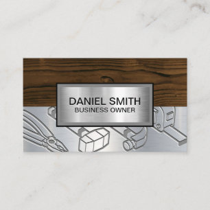 Metallic Wood Grain   Industrial Tools Engraved Business Card