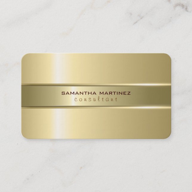 Metallic Yellow Gold Design Stainless Steel Look Business Card (Front)