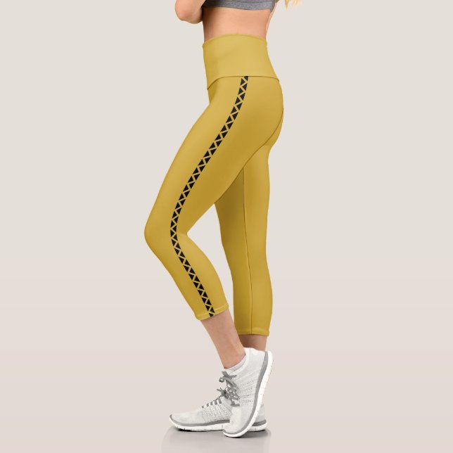 MetallicGold Capri Leggings with Black Side Stripe (Left)