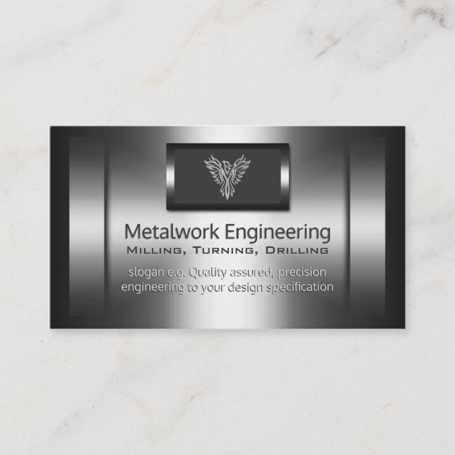 Metalwork Engineer - faux metal, silver eagle Business Card (Front)