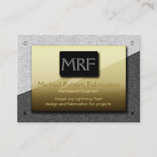 Metalwork Engineer Monogram - gold on steel Business Card (Front)