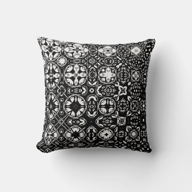 Metamorphosis Medallion Pattern Black and White Cushion (Front)